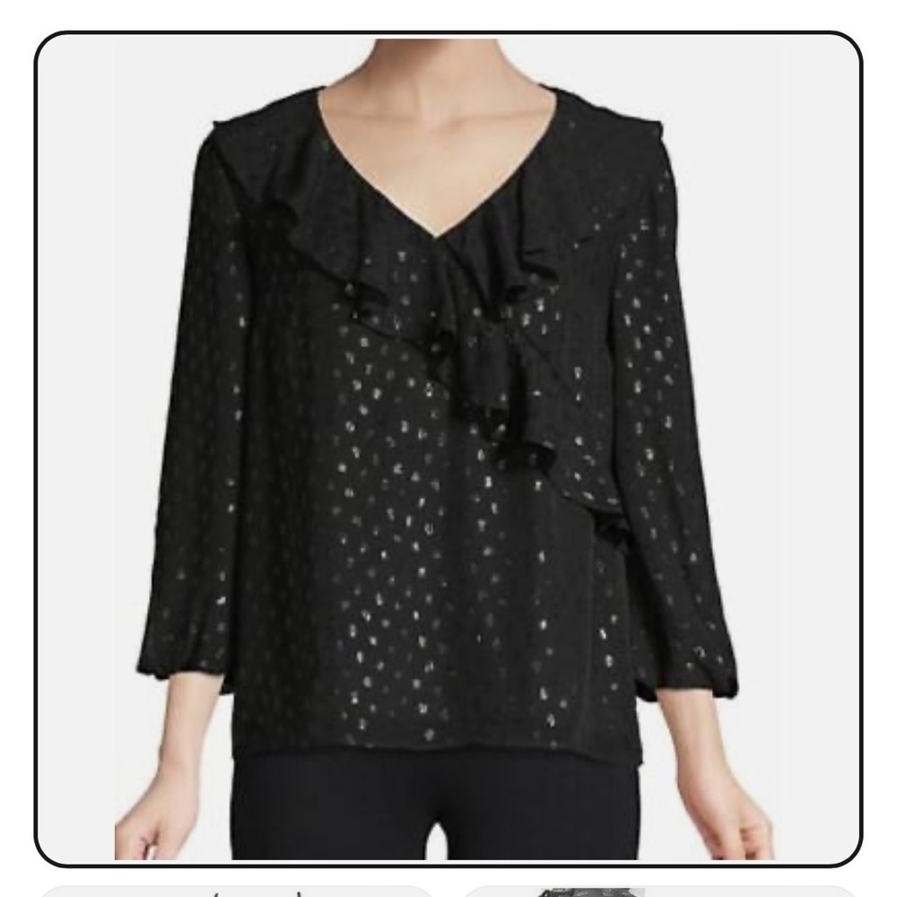 Lilly Pulitzer Olenna Black Silk Swiss Dot Ruffled Blouse
